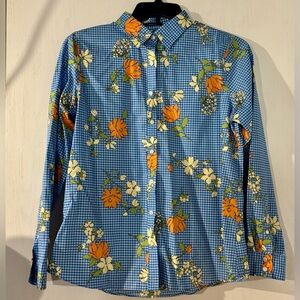Lands' End Blue and Orange Casual Button Down Shirt
